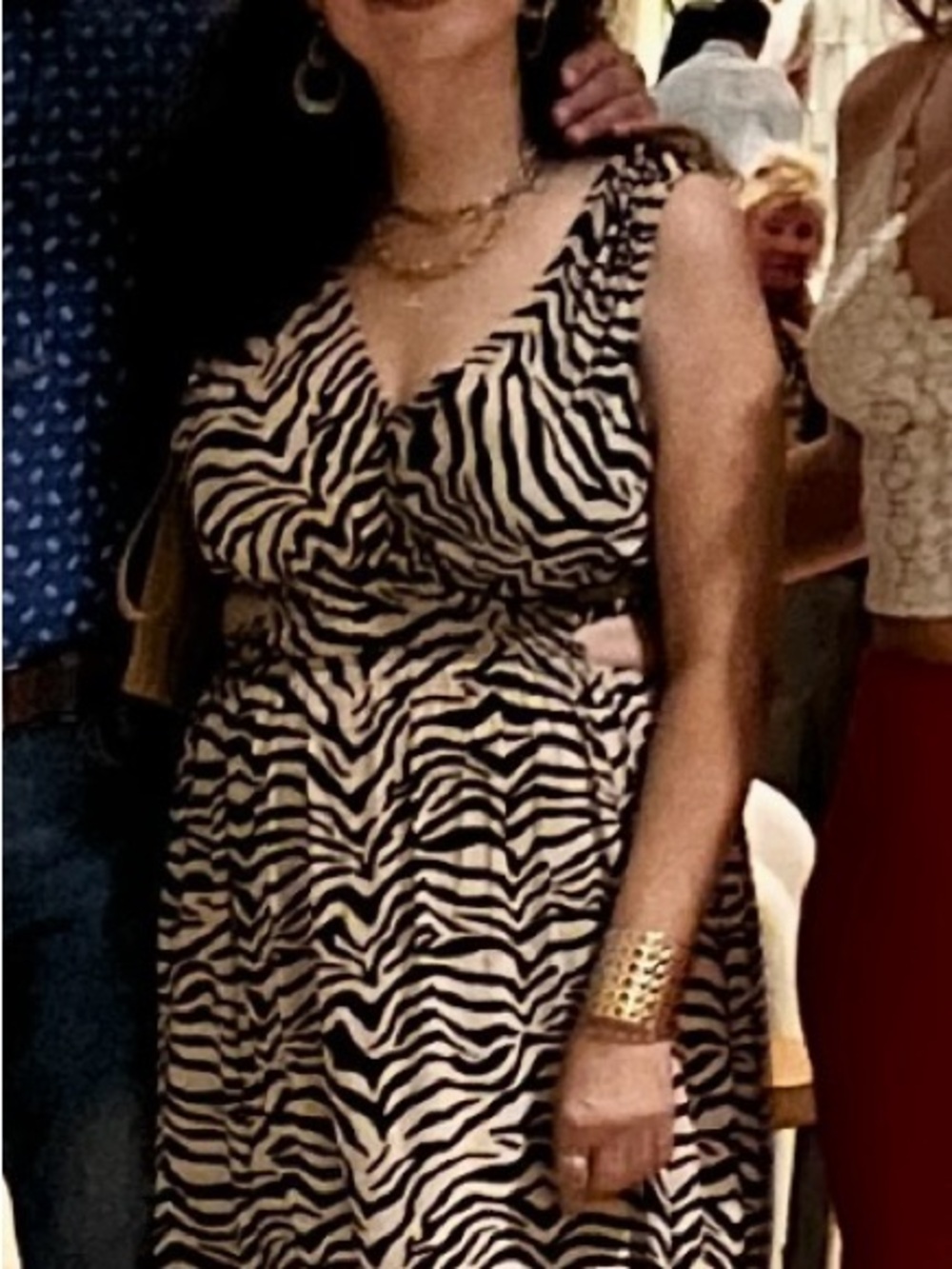 Zebra Print V-Neck Sleeveless Dress - Black and Cream